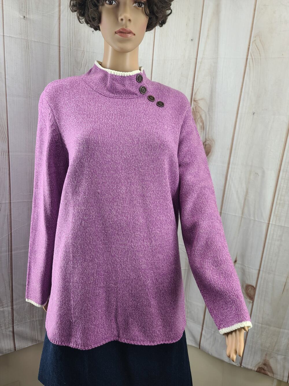NWT Appleseed's Women 1X Purple Mock Neck Button-Accent Sweater Pullover